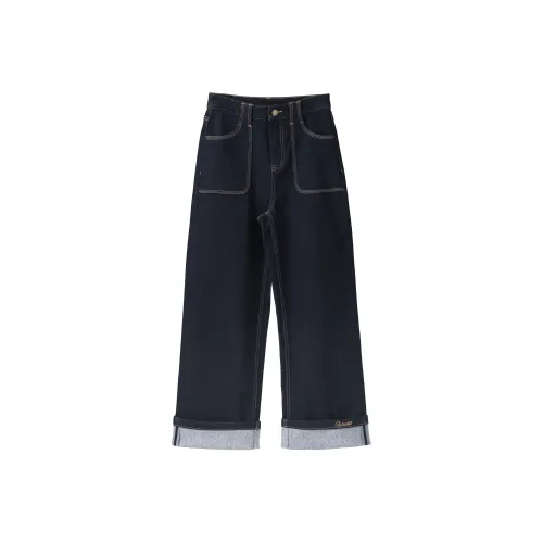 Fstudio Korean Elegance Versatile Dark Color Straight Fit Casual Jeans Women's Blue