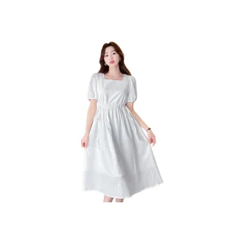 Tonlion Short Sleeved Dresses Women's Raw White