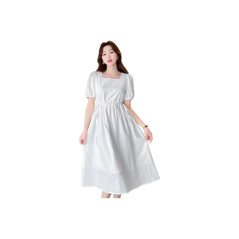 Tonlion Short Sleeved Dresses Women's Raw White-0
