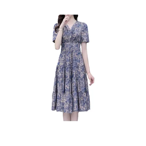 Mapping Short-Sleeved Dresses Women's Blue