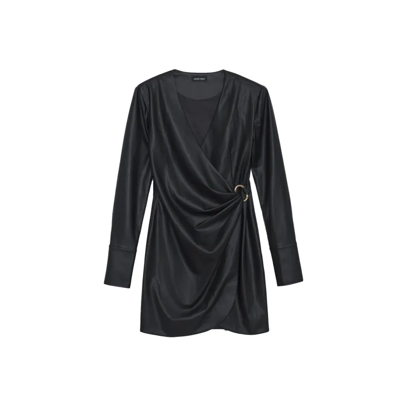 Anine Bing Joey Faux leather Wrap Minidress-0