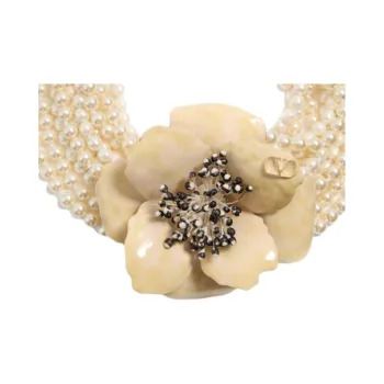 Valentino Fleur Lumineuse Necklace In Metal Enamel Pearls And Fabric