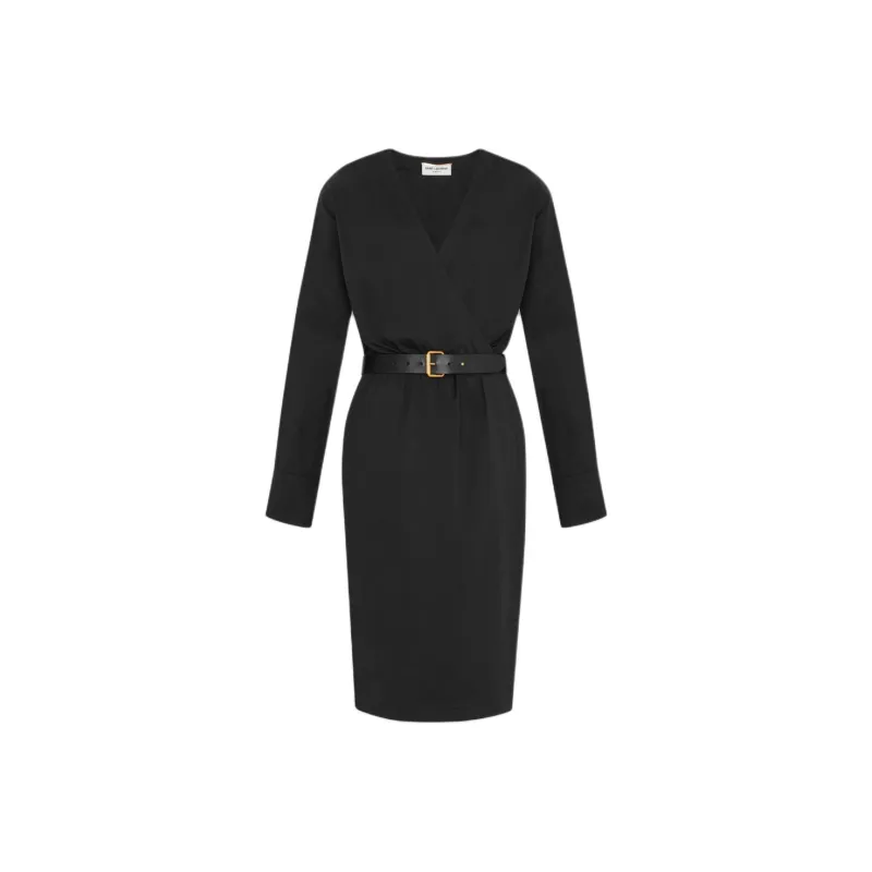 SAINT LAURENT Belted Wrap Dress-0