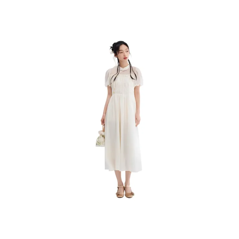 ZIHAN Short-Sleeved Dresses Women's White Ginger-0