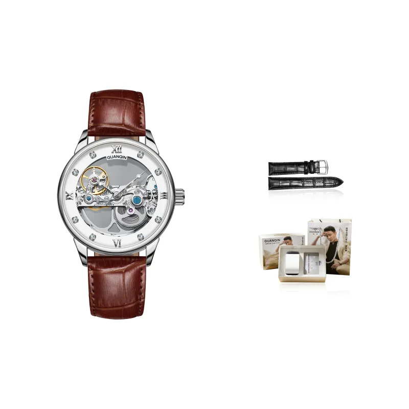 GUANQIN Automatic Mechanical Movement Cow Leather Strap Watch Men's Watches White Dial-12