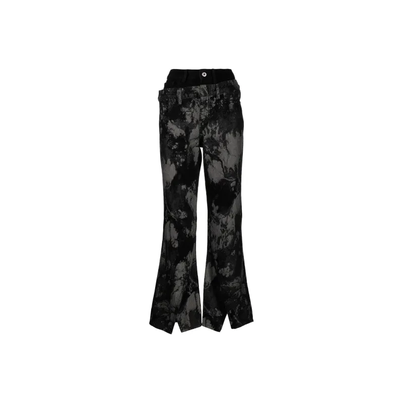 Feng Chen Wang Embroidered Double waisted Flared Jeans-0