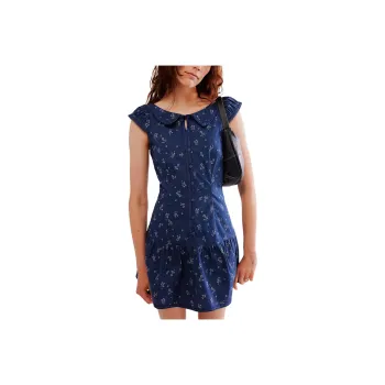 FREE PEOPLE Beasley Mini Dress Short-Sleeved Dresses Women's Navy Combo/Marine Blue Combo