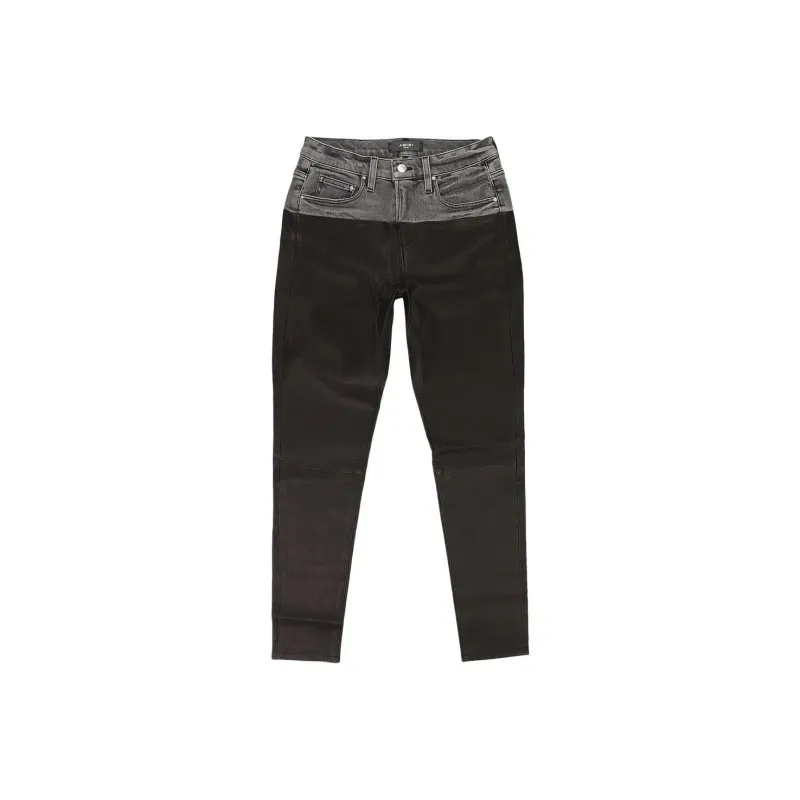 AMIRI Contrast Leather Skinny Jeans 'Black/Aged Black'-0