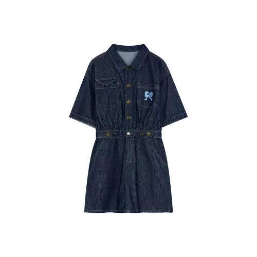 ELF SACK French Casual Cinched Waist Denim Dress Women's