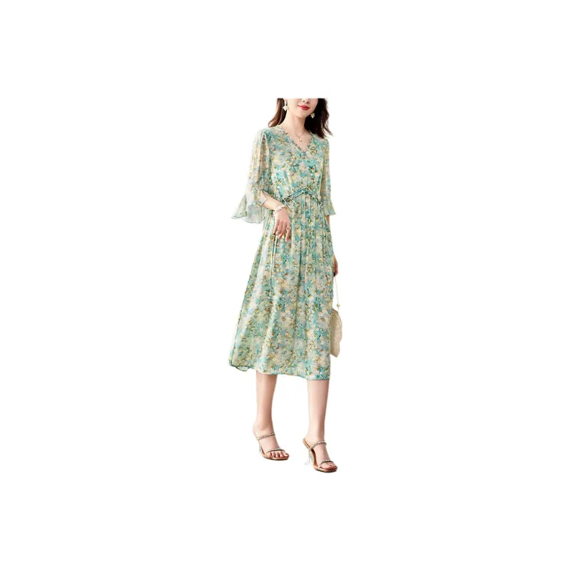 To The West Short Sleeved Dresses Women's Green-0