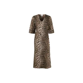 GANNI Leopard Printed Short-Sleeved Midi Dress