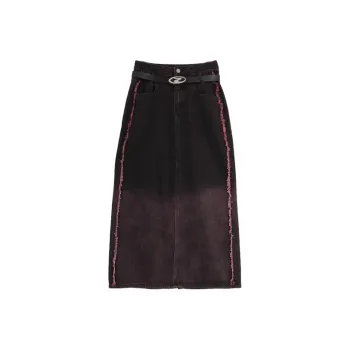 SETIROM Denim Long Skirts Women's Rose Red