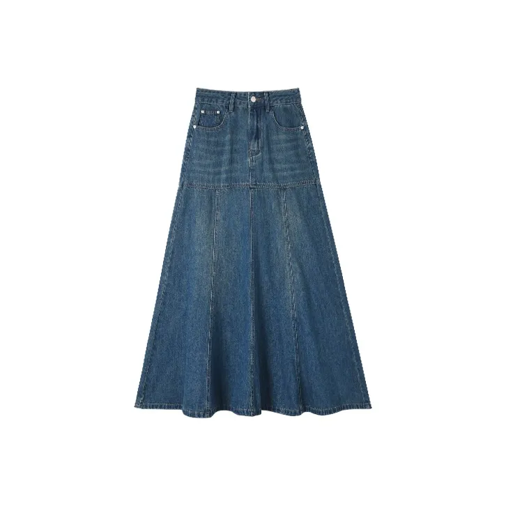 HIPPIEMISS Denim Long Skirts Women's Vintage Blue-0