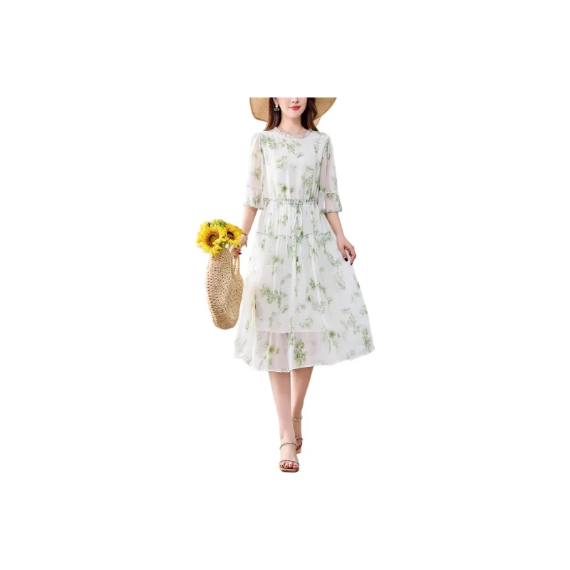 Yi Mengyuan Silk Long Sleeved Dress Women's-7