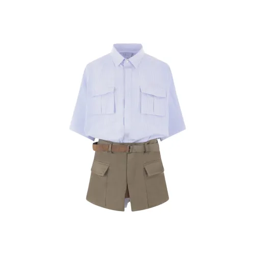 Sacai Panelled Striped Mini Shirt Dress