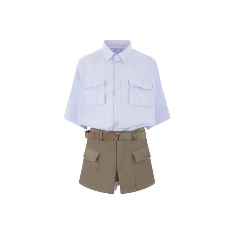 Sacai Panelled Striped Mini Shirt Dress-0