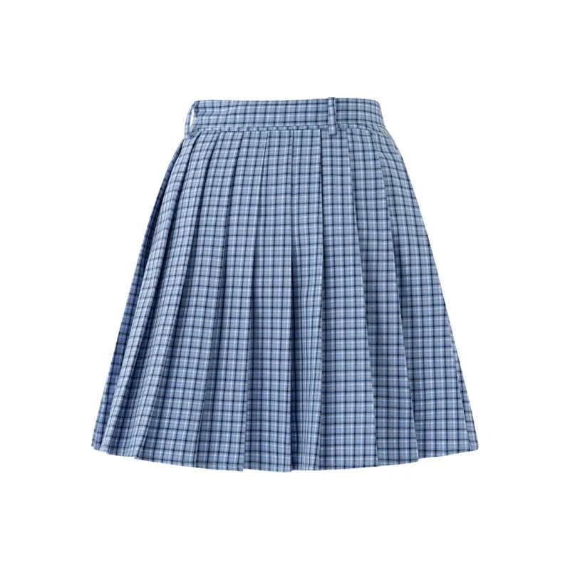 SOON FLOWER Casual Short Skirts Women's Blue Plaid-1
