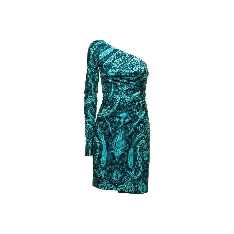 ETRO Paisley Printed One Shoulder Asymmetric Mini Dresses-0