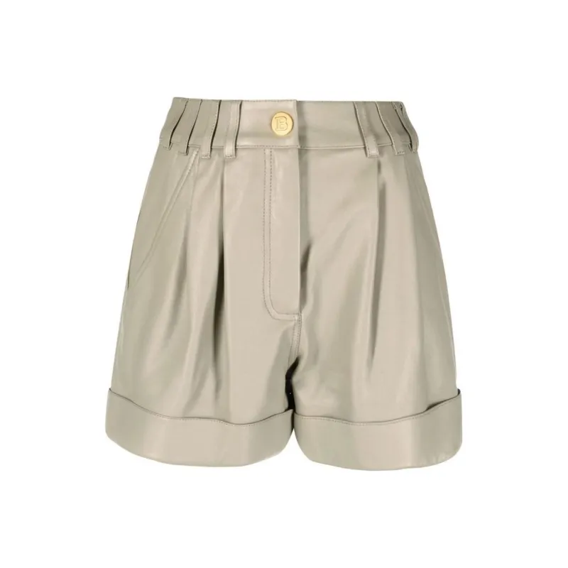 BALMAIN High waisted Lambskin Shorts-0