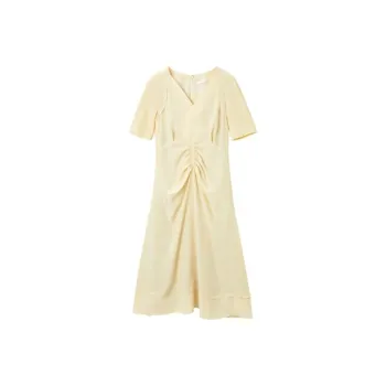 OVV Short Sleeved Dresses Women's Beige Yellow Solid Color 10