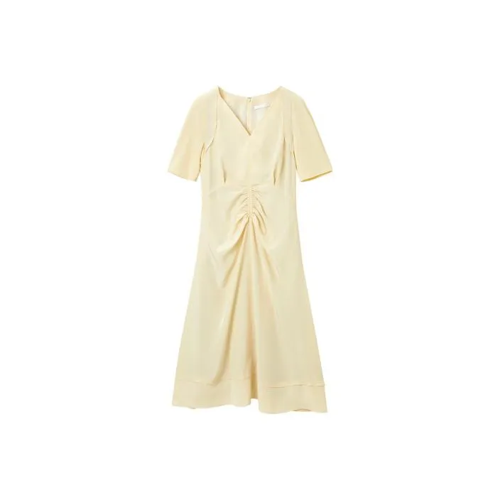 OVV Short Sleeved Dresses Women's Beige Yellow Solid Color 10-0
