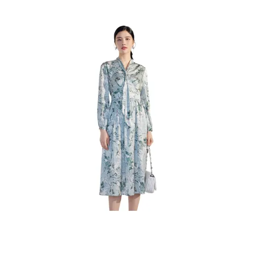 BBLLUUEE Long Sleeved Dress Women's Morning Sky Green