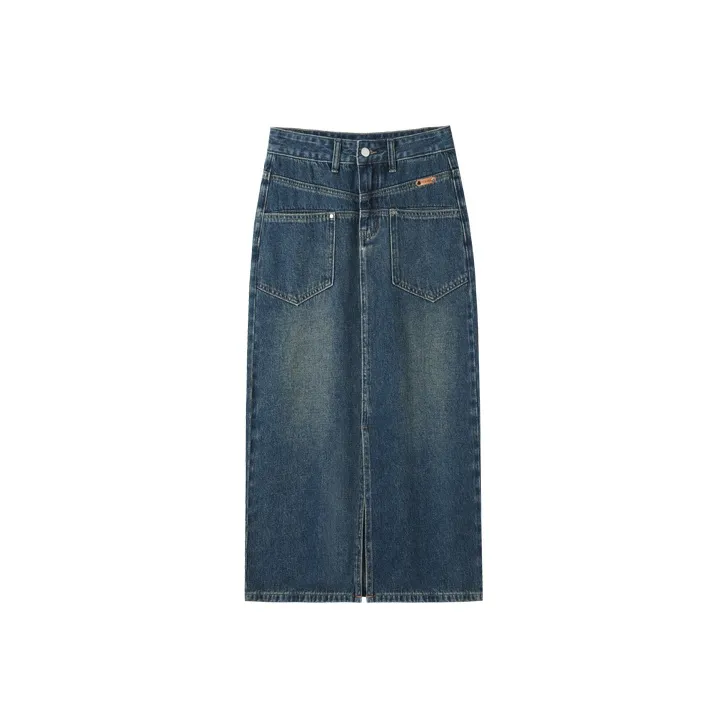 MITUAN Denim Long Skirts Women's Vintage Blue-0