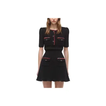 Self portrait Short Sleeved Dress Women's Classic Black