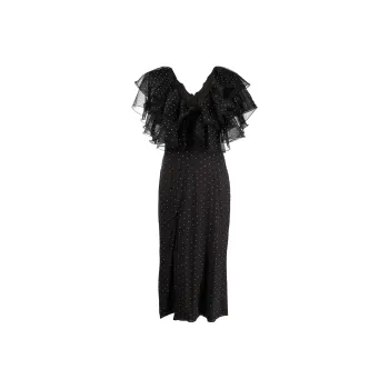 Rotate Embellished V-Neck Midi Ruffle Dress