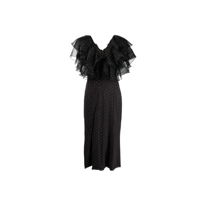 Rotate Embellished V-Neck Midi Ruffle Dress-0