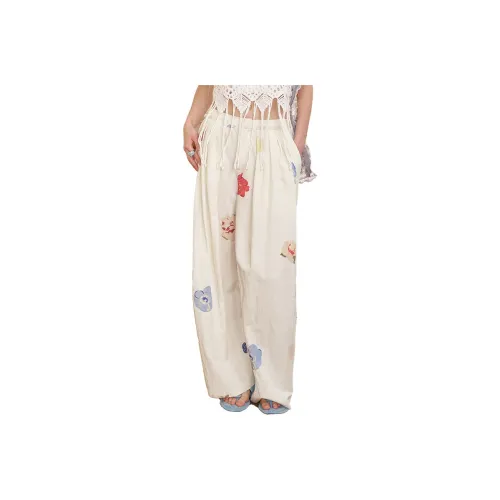ELF SACK Casual Pants Women's Floral Beige
