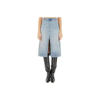 KHAITE Denim Long Skirts Women's Blue