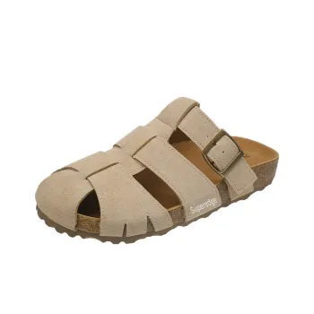 SUPEREDGE Leather Patchwork Quiet Abrasion Resistant Closed Toe Slippers Women's Brown