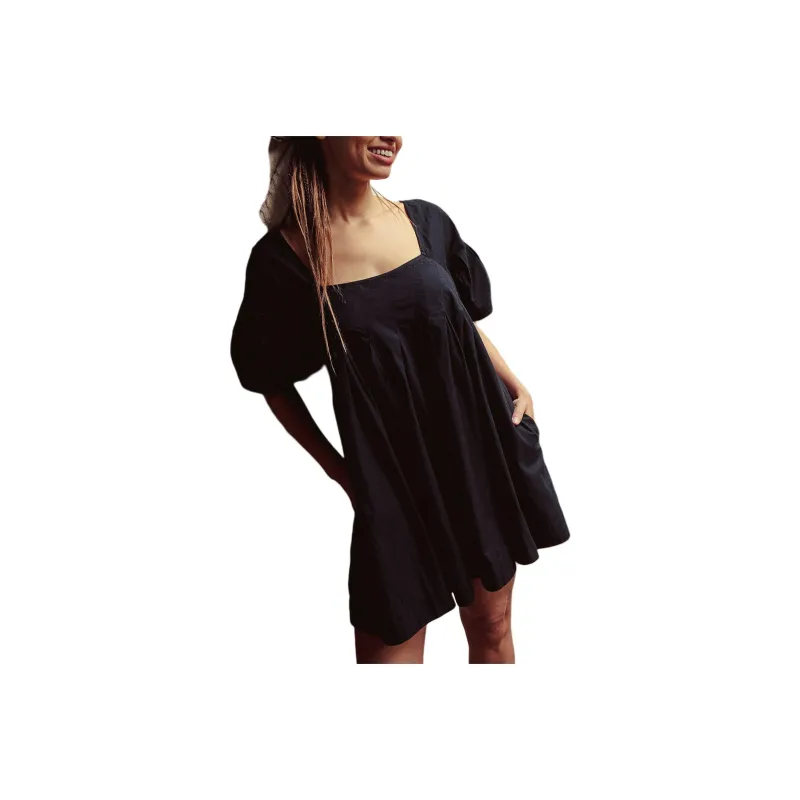 FREE PEOPLE Miss Me Mini Short-Sleeved Dresses Women's Black-0