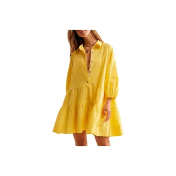 FREE PEOPLE Misha Mini Dress Long-Sleeved Dresses Women's Lemondrop/Lemon Drop Color