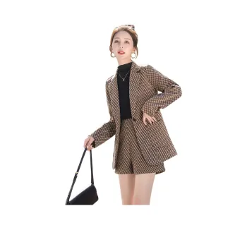 Cypress House Business Suit Women's Dark Coffee Base With White Plaid