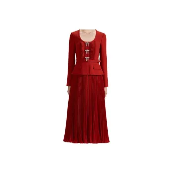 Self-portrait Long-Sleeved Dresses Women's Burgundy