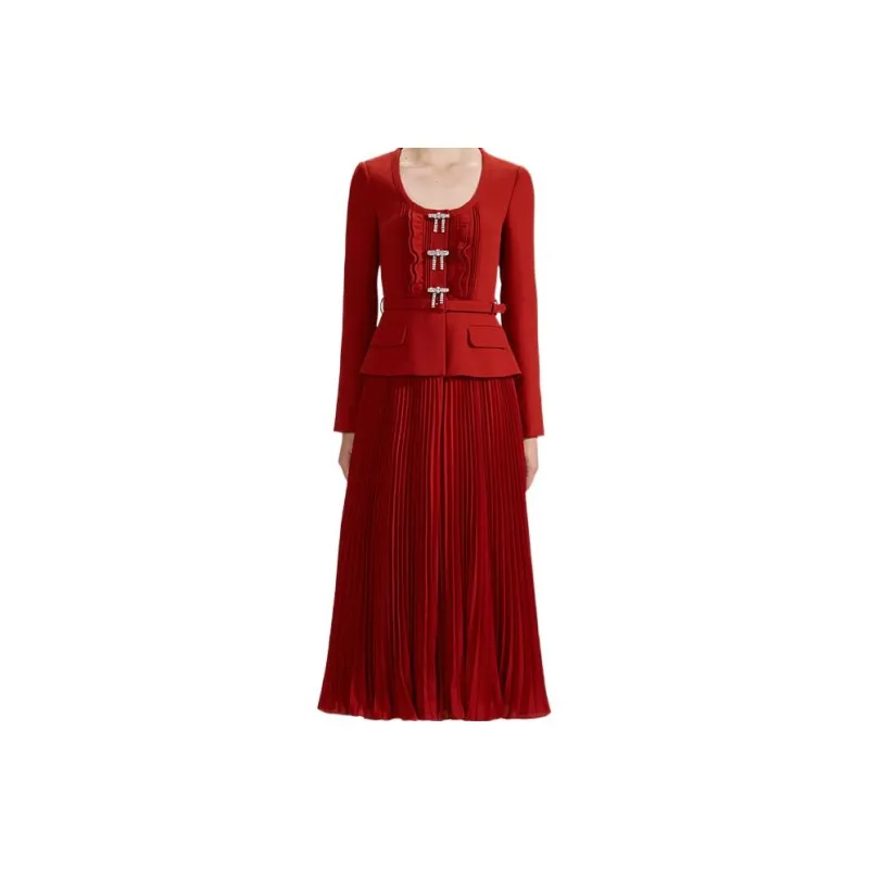Self-portrait Long-Sleeved Dresses Women's Burgundy-0