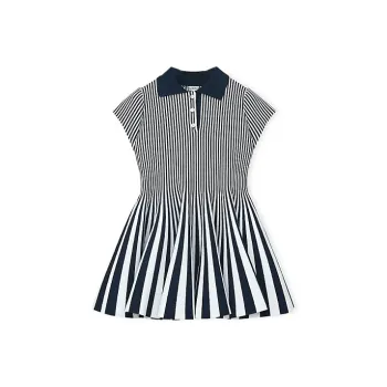 LOEWE Striped Mini Viscose Blend Knit Dress Navy/White
