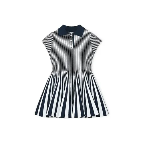 LOEWE Striped Mini Viscose Blend Knit Dress Navy/White