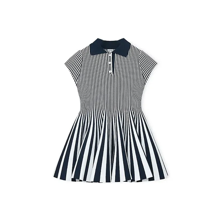 LOEWE Striped Mini Viscose Blend Knit Dress Navy/White-0