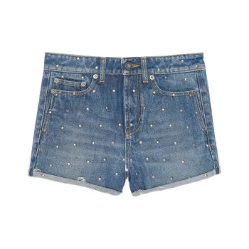 SAINT LAURENT Stud-embellished Jean Shorts
