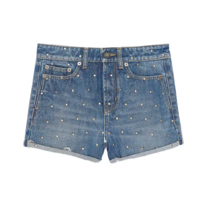 SAINT LAURENT Stud embellished Jean Shorts-0
