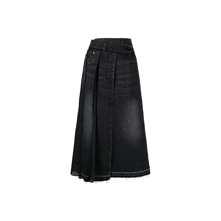 Sacai Denim Long Skirts Women's Black-0