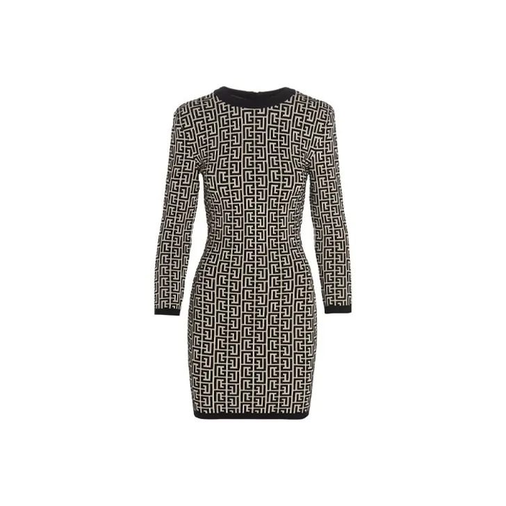 BALMAIN All-Over Monogram Printed Mini Dress-0