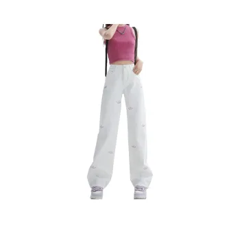 Concubine Zhu Jeans Women's White Pink Diamond