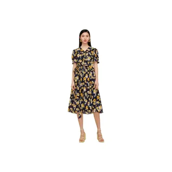 JZ. ANNAKRO Short Sleeved Dress Women's Floral Dark Blue