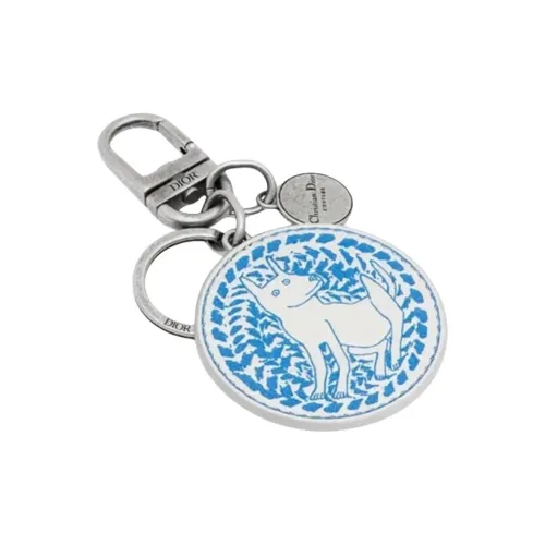 DIOR Calfskin Keychains Unisex Blue