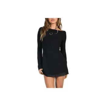 PRINCESS POLLY LUKEA LONG SLEEVE MINI DRESS Long-Sleeved Dresses Women's BLACK/Black
