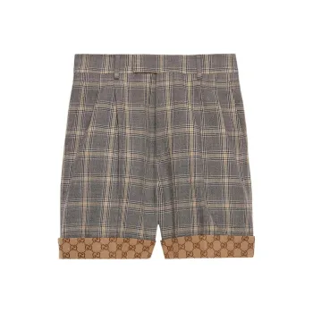 GUCCI Plaid Printed Linen And Wool Shorts Grey